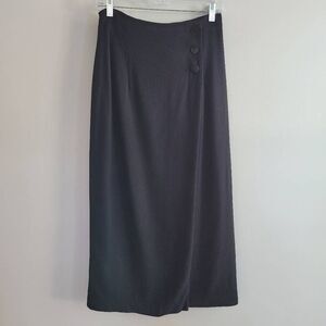 VTG Express black maxi length wrap skirt wool blend goth classic office